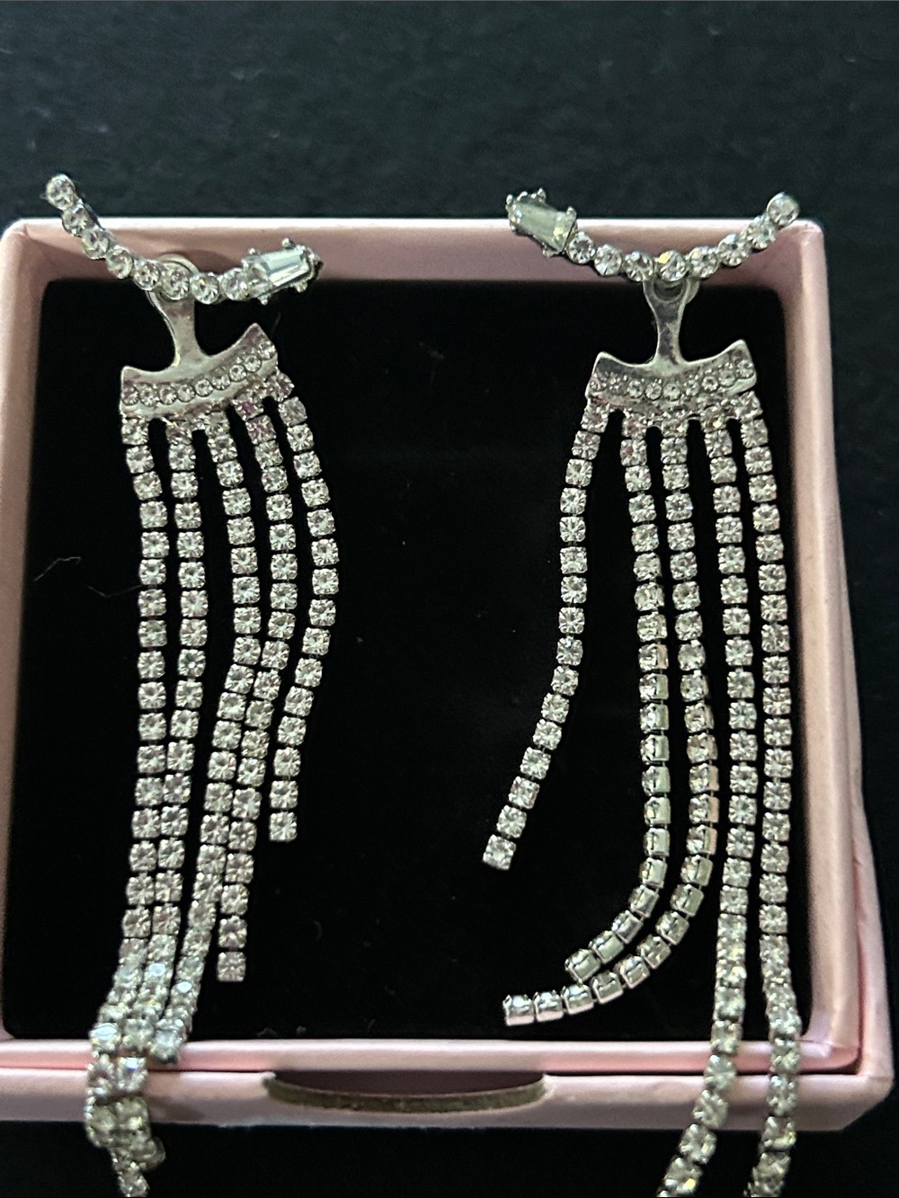 Elegant Silver Crystal Fringe Drop Earrings-removable dangles